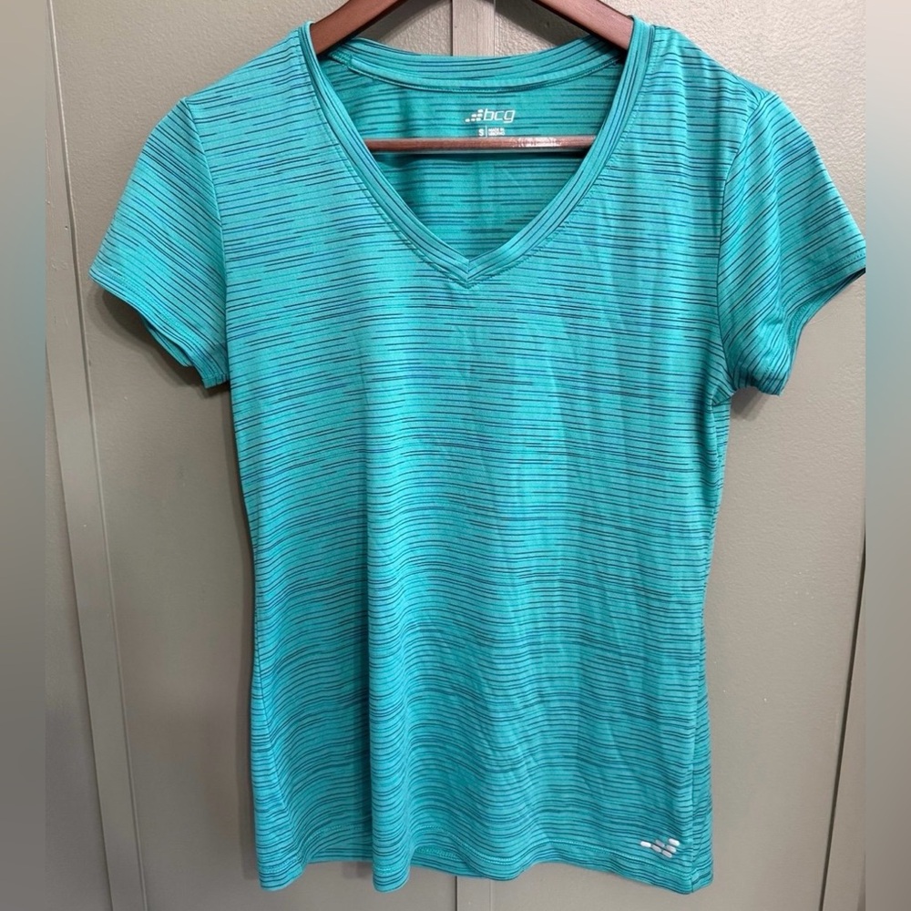 BCG Turquoise Striped V-Neck Tee